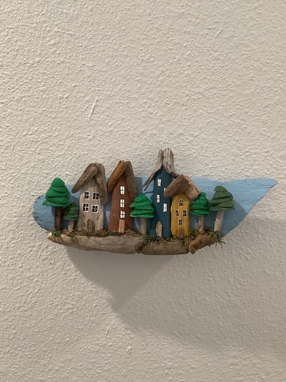 Driftwood Art, Painted Driftwood Houses And Seashell Trees ,Woodsy Coastal Decor
